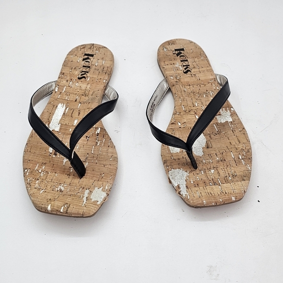 Korks Winnie Flat Flip Flop Sandals Black/Cork Women’s Size 8 Preowned - Picture 2 of 16